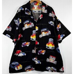 Matt Rider Laguna Beach Hawaiian Shirt Mens XXL Black Hot Rod Made in USA Aloha